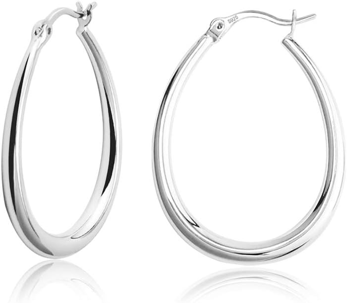 Silver Oval Hoop Earrings Hypoallergenic 14K Gold Plated Sterling Silver Lightweight Oval Hoop Earrings for Women Gilrs