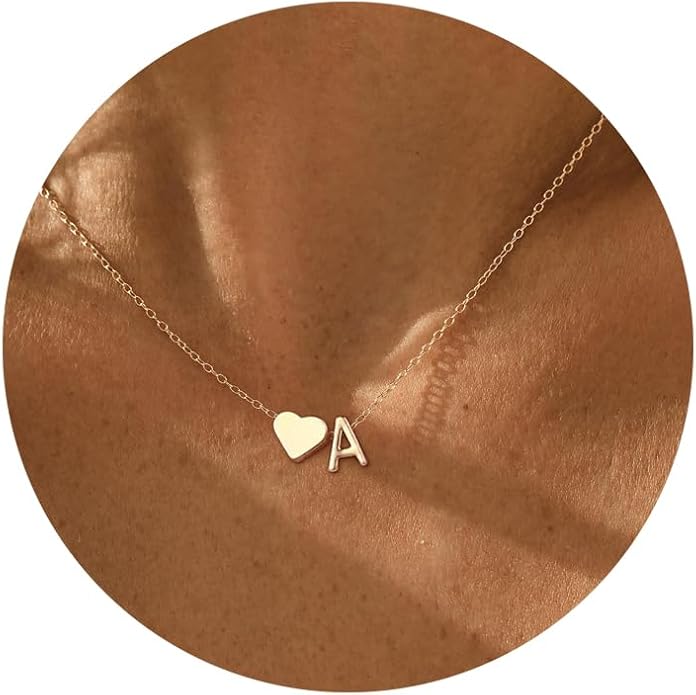 Initial Necklace for Women 18K Gold Plated Stainless Steel Tiny Heart Letter Necklace Personalized Name Necklace