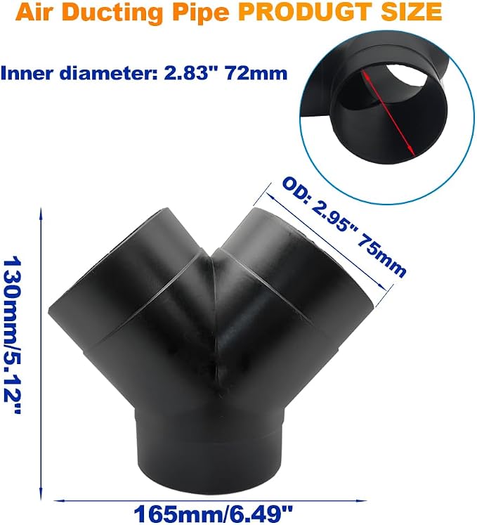 Car Heater Warm Straight 3 Way Air Ducting Pipe 75mm Y Shape Outlet Connector 3 - Image 4