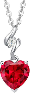 AGVANA Valentines Day Gifts 14K Solid White Gold Diamond Gemstone Pendant with Sterling Silver Chain 8mm Heart Birthstone Necklace Fine Jewelry Anniversary Birthday Gifts for Women Mom Wife