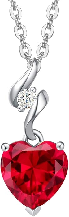 AGVANA Valentines Day Gifts 14K Solid White Gold Diamond Gemstone Pendant with Sterling Silver Chain 8mm Heart Birthstone Necklace Fine Jewelry Anniversary Birthday Gifts for Women Mom Wife