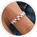 Gold Rings Non Tarnish Silver Adjustable Rings for Women Cubic Zirconia Leaf Ring Dainty Silver Stackable Ring for Women