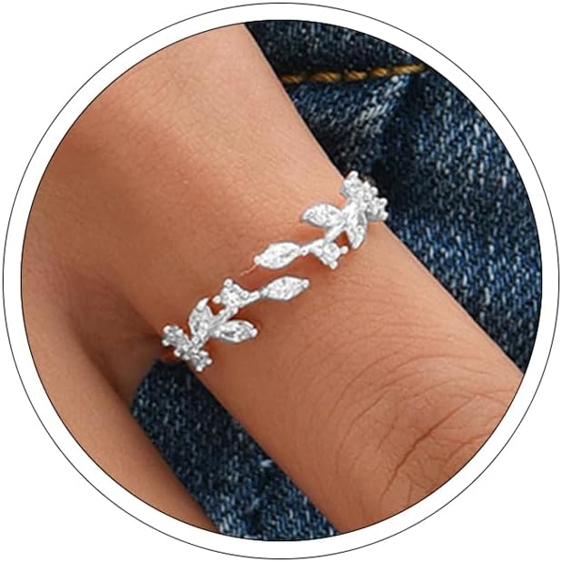 Sora Tuki Rings for Women Adjustable Leaf Ring Dainty Stackable Rings for Women Unique Purple Blue Red Green Ring for Women Trendy Jewelry