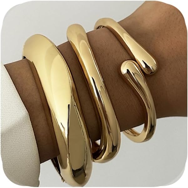 Chunky Gold Bangles Bracelets for Women Gold Cuff Bracelet Set Waterproof Non Tarnish Stack Bracelet for Women Gifts