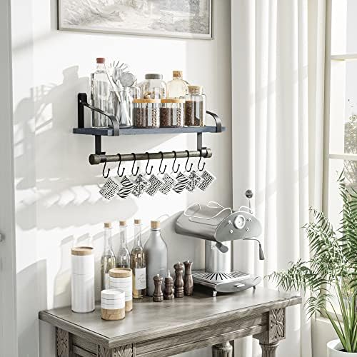 Love-KANKEI 17.3"Floating Wall Shelf Wood/Bracket, Coffee Bar, Weathered Grey - Image 2
