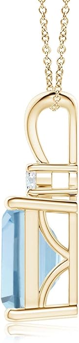 Angara Natural Aquamarine Solitaire Pendant for Women | Emerald-Cut Aquamarine Pendant with Diamond in 14K Solid Gold/Silver/Platinum With 18" Chain | March Birthday, Gemstone Jewelry Gift