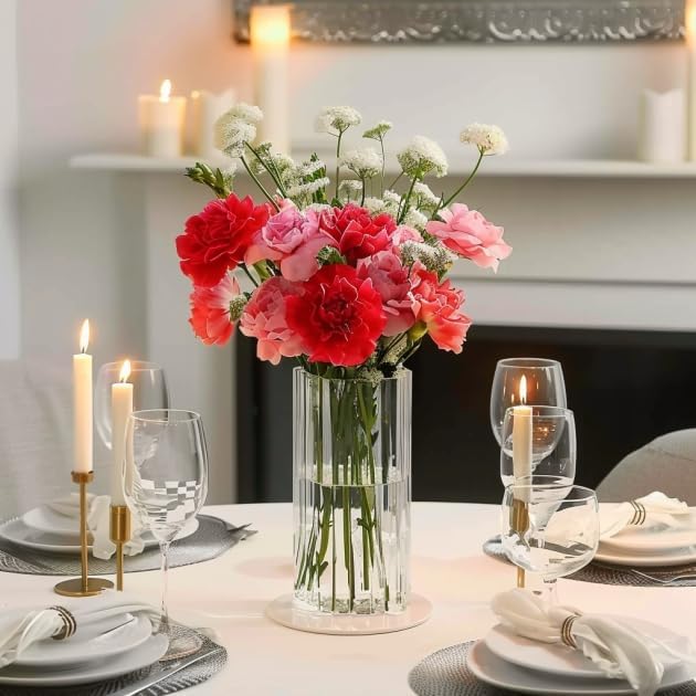 ComSaf Glass Cylinder Vase 8 Inch Tall, Hurricane Floating Candle Holder - Image 7
