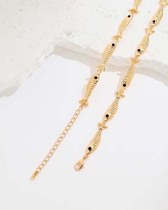 Gold Fish Charm Boho Necklace for Women Adjustable Summer Beach Jewelry, 2 Styles Available