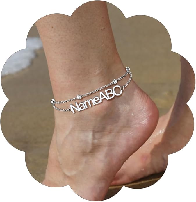FindChic Custom Ankle Bracelets for Women, Stainless Steel Figaro/Cuban/Wheat/Rope/Herringbone Chain Anklets, Beach Foot Jewelry 8.5''-10.5'' Adjustable & Waterproof, with Gift Box