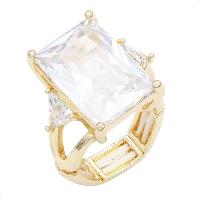 Lavencious Big Bold Radiant CZ Stones Stretch Rings for Women Size for 7-9