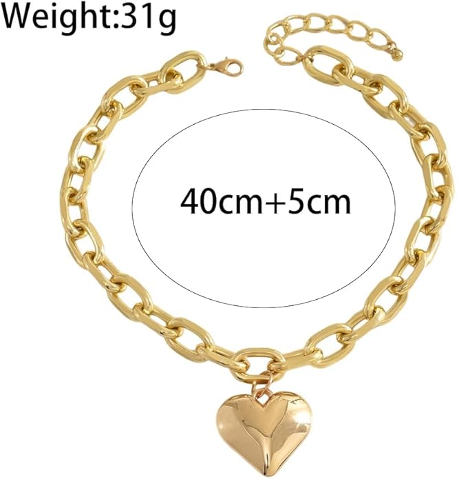 Chunky Gold Heart Necklace for Women,Y2K Big Heart Statement Necklace Long Puffy Hearts Chain Charm Necklaces Trendy Jewerly
