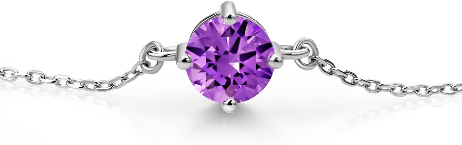 Gem Stone King Gemstone Birthstone Solitaire Bracelet For Women | 925 Sterling Silver | Round 6MM | Gift for Her Women Wife Mom Lady Daughter | Adjustable Bolo Bracelet | Easy-On Easy-Off