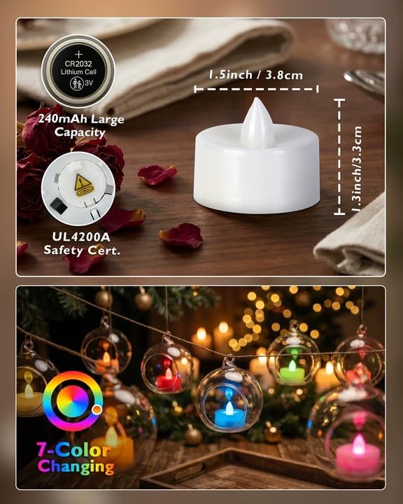 Homemory 50-Pack 7-Color Changing Flameless Tea Light Candles, 200+ Hours | LED - Image 2