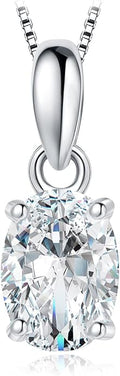 JewelryPalace Oval Cut 1ct 2ct Cubic Zirconia Solitaire Pendant Necklace for Women, 925 Sterling Silver Necklaces for Her, Classic Simulated Diamond Jewelry Set Gift, 18 Inches Chain
