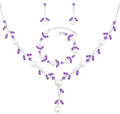 Luxury Cubic Zirconia Aurtrian Crystal Pearl Floral Necklace Dangle Earrings Wedding Bridal Jewelry Set Birthday Gifts for Her