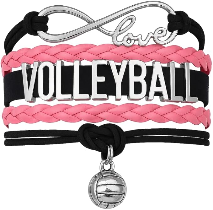 Volleyball Bracelets For Girls- Ideal Volleyball Gifts & Souvenirs. Adjustable Charm Bracelet with Moveable Letters, Infinity Symbol & Silver Volleyball Charm. Fashionable Bracelets by SportyBella.