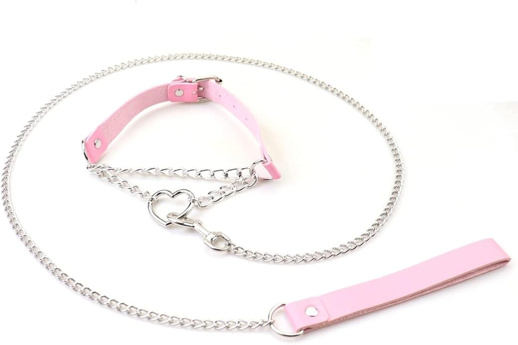 Harajuku Peach Heart Choker Punk Hauling Chain PU Leather Collar Gothic Necklace NightClub Goth Leash Belts