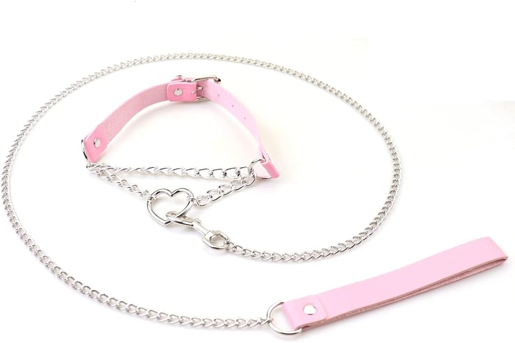 Harajuku Peach Heart Choker Punk Hauling Chain PU Leather Collar Gothic Necklace NightClub Goth Leash Belts