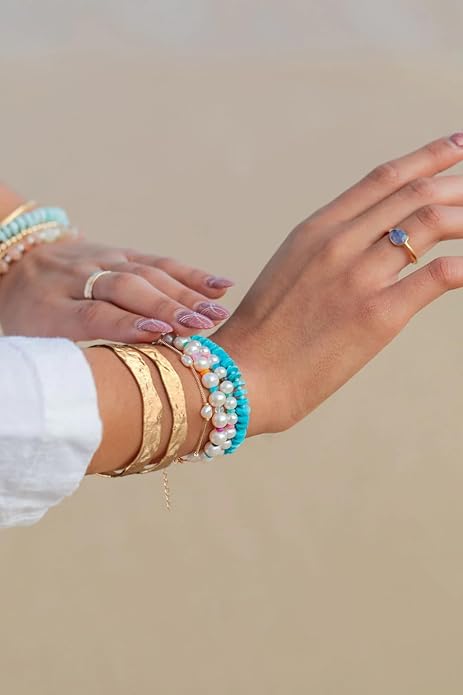 POTESSA 18K Gold Plated Cuff Bracelets Adjustable Dainty Bangle Handemade Jewelry for Women