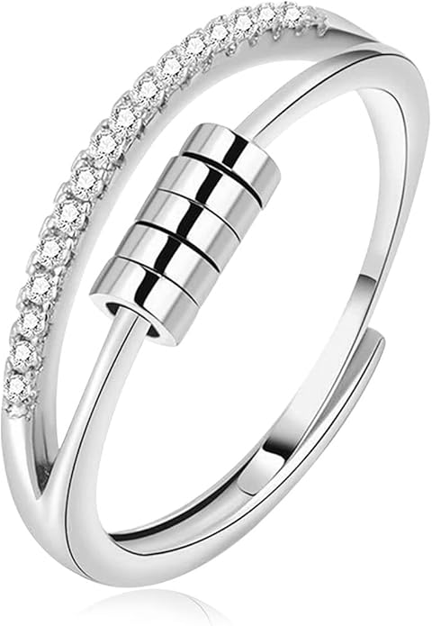 Vito 925 Sterling Silver Fidget Anxiety Ring for Women, Adjustable Open Spinner Ring Stress Relief Ring Stacking Band Anillos Jewelry Gift for Mom Daughter