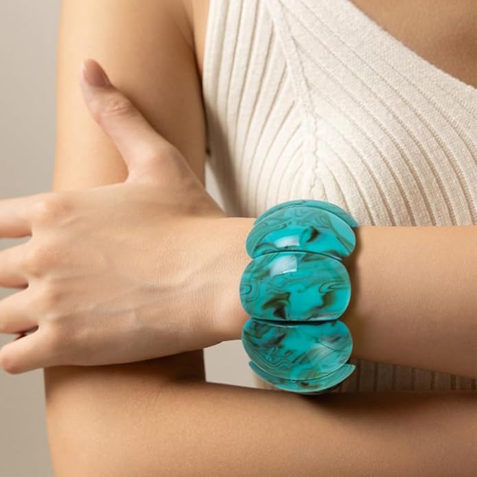 3 PCS Acrylic Resin Bracelet for Women Irregular Geometric Cuff Wide Wristband Bangles Trendy Chunky Resin Stackable Stretch Bracelet Jewelry Set