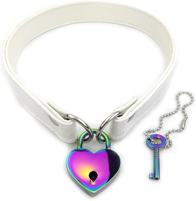 Succuba Padlock Choker Collar Necklace with Lock and Key Heart Lock Choker for Women and Men (D, 18)