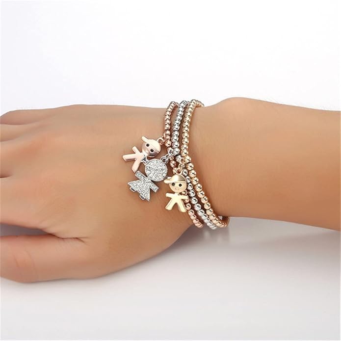 Crystal Charms Multilayer Bracelets - 3PCS Gold/Silver/Rose Gold Corn Chain Bracelet for Women, Tree of Life Heart Shaped Stretch Bracelet