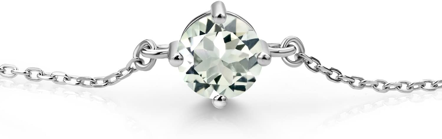 Gem Stone King Gemstone Birthstone Solitaire Bracelet For Women | 925 Sterling Silver | Round 6MM | Gift for Her Women Wife Mom Lady Daughter | Adjustable Bolo Bracelet | Easy-On Easy-Off