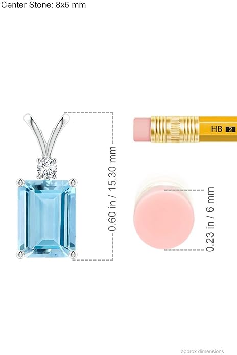 Angara Natural Aquamarine Solitaire Pendant for Women | Emerald-Cut Aquamarine Pendant with Diamond in 14K Solid Gold/Silver/Platinum With 18" Chain | March Birthday, Gemstone Jewelry Gift