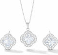 Four Leaf Clover Necklace and Earrings Set for Women, Clover Jewelry Set with Pendant Necklace and Stud Earrings, Brilliant Cubic Zirconia, Polished Metal Setting, Hypoallergenic, & Lightweight