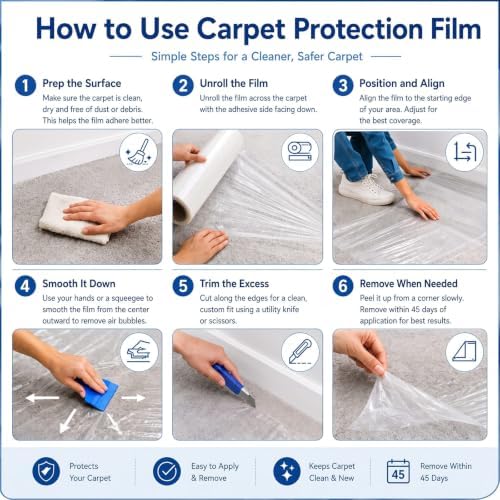 Amylove 30 Inch X 200 ft Carpet Plastic Protection Film, Transparent - Image 4