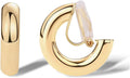 FAN&LOUIS Gold Clip On Hoop Earrings,Gold Silver Chunky Small Open Hoops Clip-On Earrings for Women Trendy Non-Pierced Ears Lightweight Teen