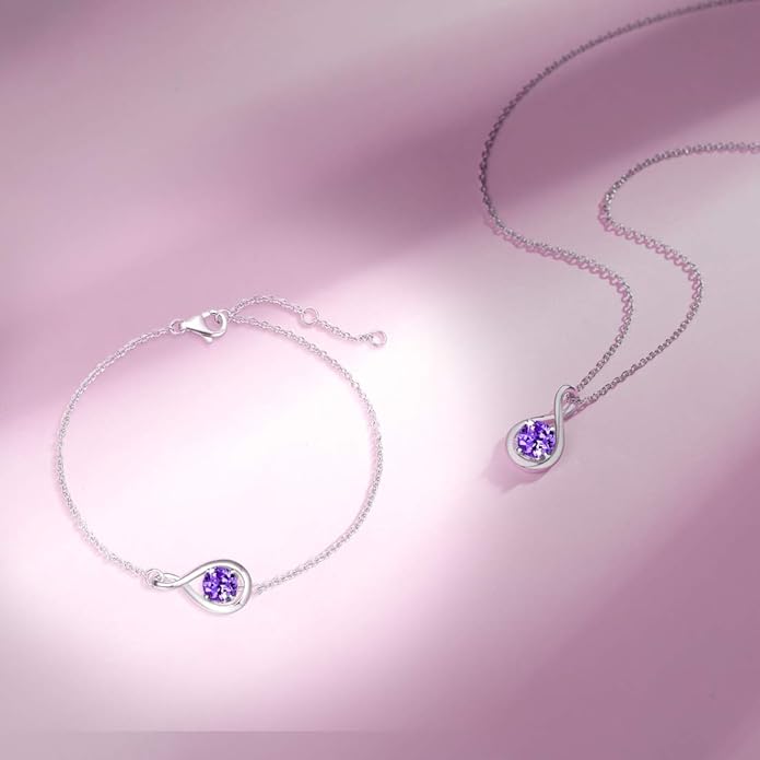FANCIME Birthstone Necklaces for Women Fine Jewelry Sterling Silver Dainty Infinity Pendant Anniversary Birthday Christmas Gifts for Her Wife Mom Lady Daughter, Chain 16"+2" Extend