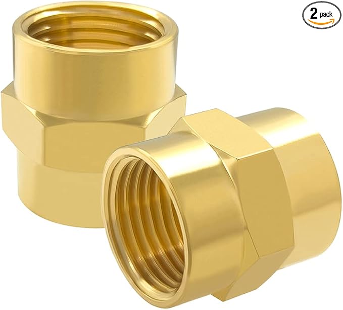 Hooshing 2PCS Brass Coupling Pipe Fitting, 1/2" x 1/2" NPT Female Coupler by Hooshing
