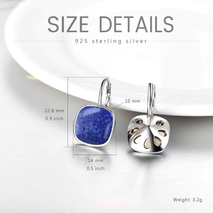 AOBOCO Sterling Silver Leverback Earrings Embellished with Crystals from Austria, Hypoallergenic Cushion Cut Square Crystal Earrings, Fine Anniversary Birthday Jewelry Gifts for Women