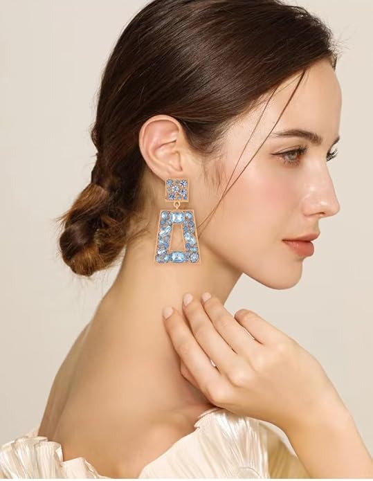 Rhinestone Rectangle Statement Earrings Colorful Crystal Geometric Drop Dangle Earrings for Women Prom Party