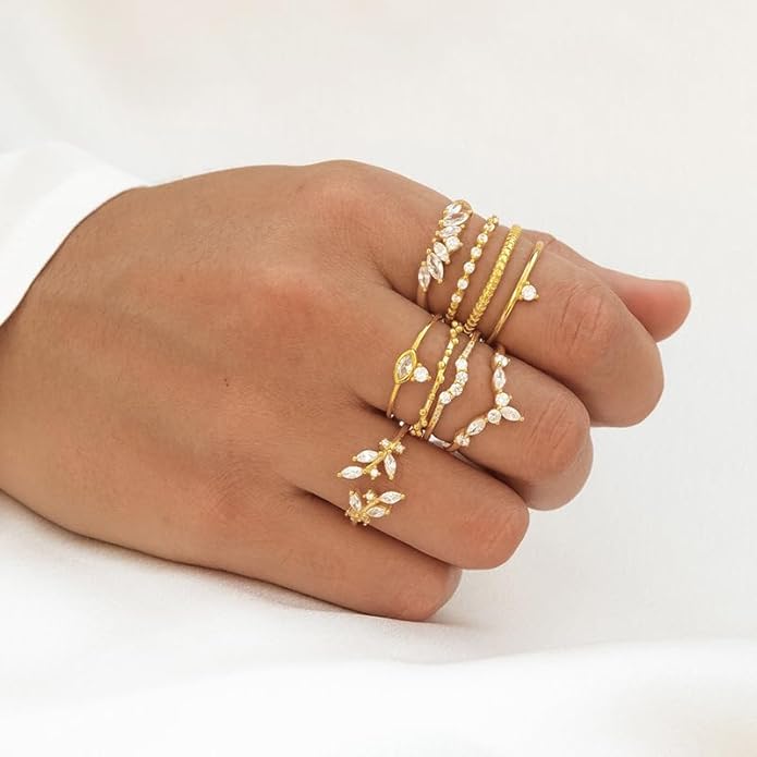 Sora Tuki Rings for Women Adjustable Leaf Ring Dainty Stackable Rings for Women Unique Purple Blue Red Green Ring for Women Trendy Jewelry