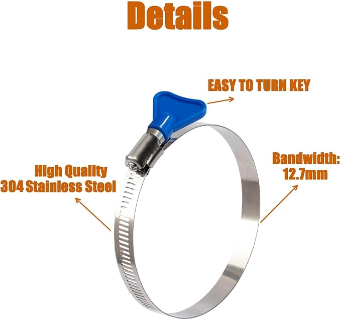 ISPINNER 4pcs 2.5 Inch Key-Type 304 Stainless Steel Worm Gear Hose Clamps - Image 3