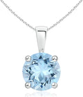 Angara Natural Aquamarine Solitaire Pendant for Women | Round Aquamarine Solitaire Pendant Necklace in 14K Solid Gold/Silver/Platinum With 18" Chain | March Birthday, Gemstone Jewelry Gift