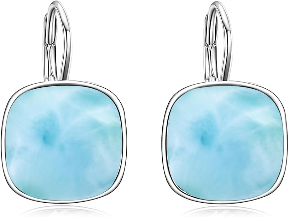 AOBOCO Sterling Silver Leverback Earrings Embellished with Crystals from Austria, Hypoallergenic Cushion Cut Square Crystal Earrings, Fine Anniversary Birthday Jewelry Gifts for Women