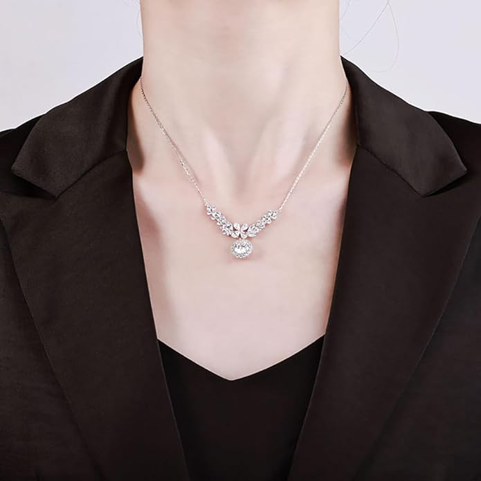 14K Gold D-color Round Cut Diamond Collarbone Necklace for Women, Ideal Gift for Your Beloved Wife, Choice for Special Occasions or Romantic Evenings Out,15.35+1.57" Chain