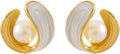 Pearl Stud Earrings for Women Stainless Steel Unique Statement Small Pearl Enamel Button Statement Vintage Earring Jewelry