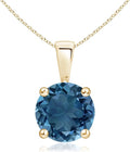Angara Natural Blue Topaz Solitaire Pendant for Women | Classic Prong-Set Round Blue Topaz Pendant in 14K Solid Gold/Silver/Platinum With 18" Chain | December Birthday, Gemstone Jewelry Gift