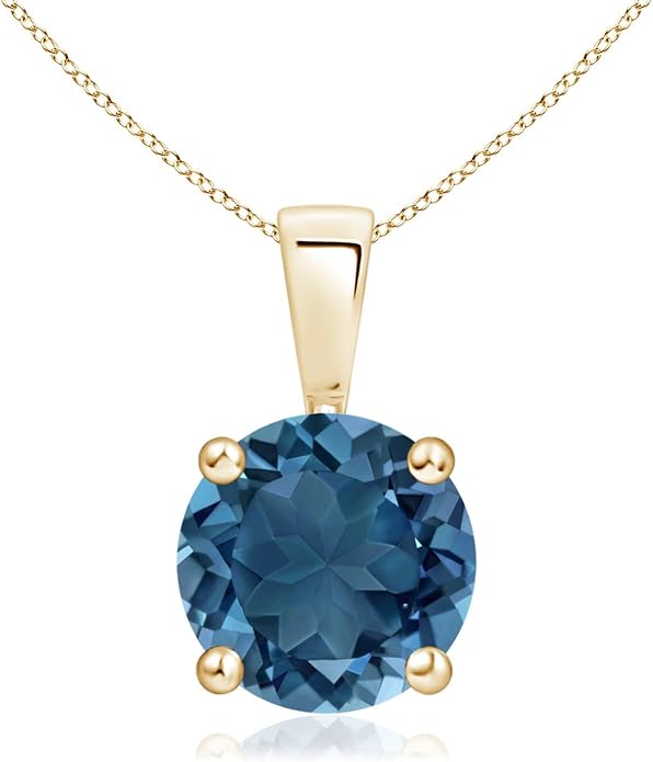 Angara Natural Blue Topaz Solitaire Pendant for Women | Classic Prong-Set Round Blue Topaz Pendant in 14K Solid Gold/Silver/Platinum With 18" Chain | December Birthday, Gemstone Jewelry Gift