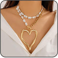 Chunky Gold Necklace Big Heart Necklace for Women Silver Large Statement Necklaces Thick Bold Chain Puffy Love Heart Charm Necklaces for Women with OT Toggle Silver Chunky Gold Jewelry Trendy Valentine's Day Gift