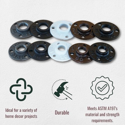 3/4" FLANGE Industrial Threaded Black Iron Pipe Fittings; White Satin Finish - Image 6