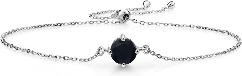 Gem Stone King Gemstone Birthstone Solitaire Bracelet For Women | 925 Sterling Silver | Round 6MM | Gift for Her Women Wife Mom Lady Daughter | Adjustable Bolo Bracelet | Easy-On Easy-Off