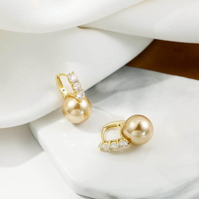 Pearl Earrings for Women 14K Gold Plated Hypoallergenic Pearl Earrings 5A Cubic Zirconia Dangle Earrings Elegant Jewelry