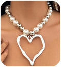 Y2k Large Heart Necklaces for Women Chunky Love Pearl Ball Beads Choker Necklaces Exaggerated Big Hollow Heart Pendant Necklace Statement Jewelry Gifts