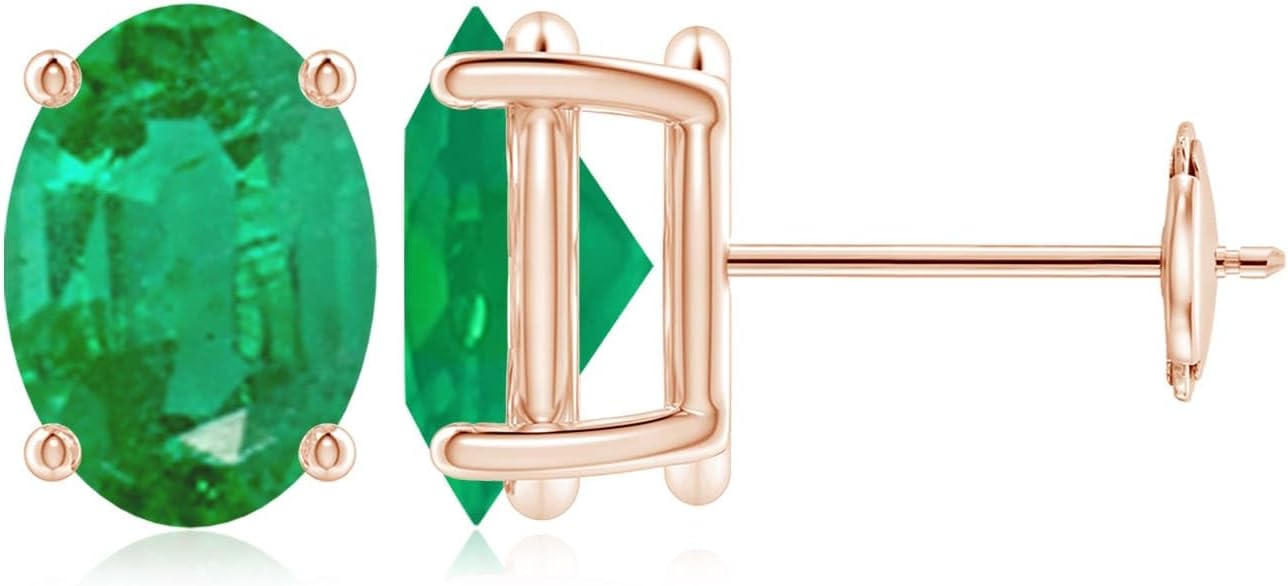 ANGARA Natural Emerald Earrings for Women | Oval Shape Emerald Classic Earrings in 14K Solid Gold/Platinum | May Birthday, Anniversary, Gemstone Jewellery Gift
